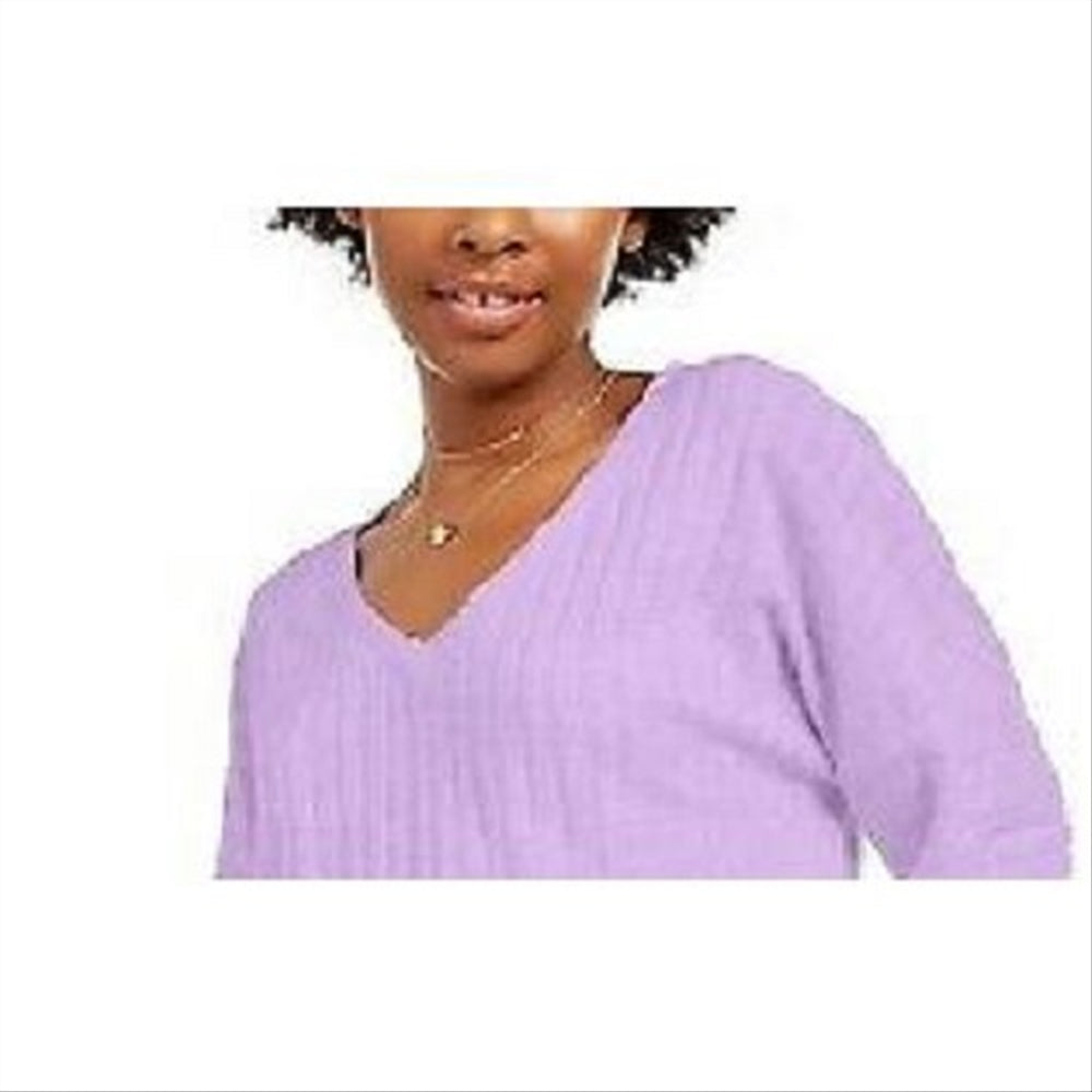 Hippie Rose Juniors' Cozy V-Neck Ribbed Top Purple Size Small