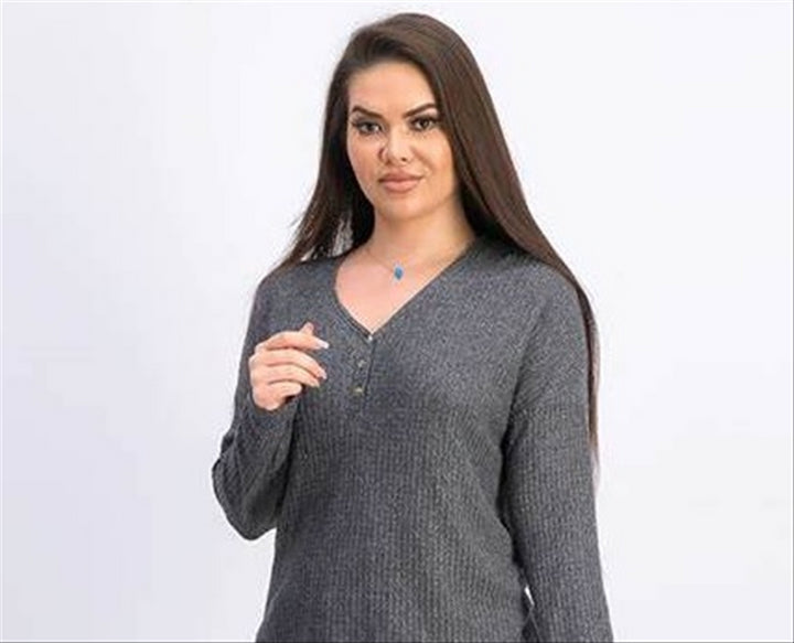 Hippie Rose Juniors' Henley Waffle Knit Top Steel Gray Size Extra Small