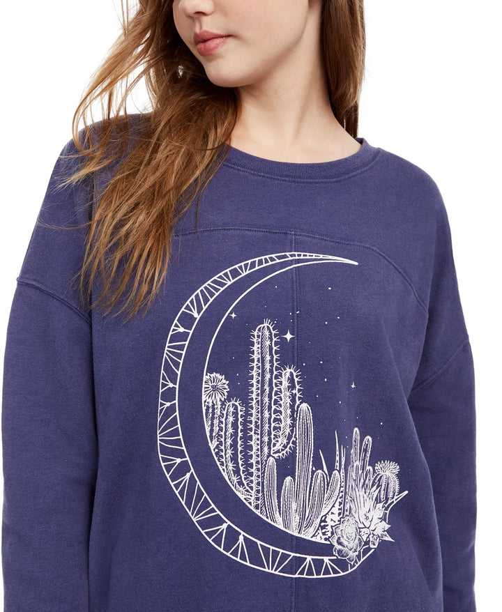 Rebellious One Juniors' Moon Graphic-Print Sweatshirt Dark Blue Size Extra Large