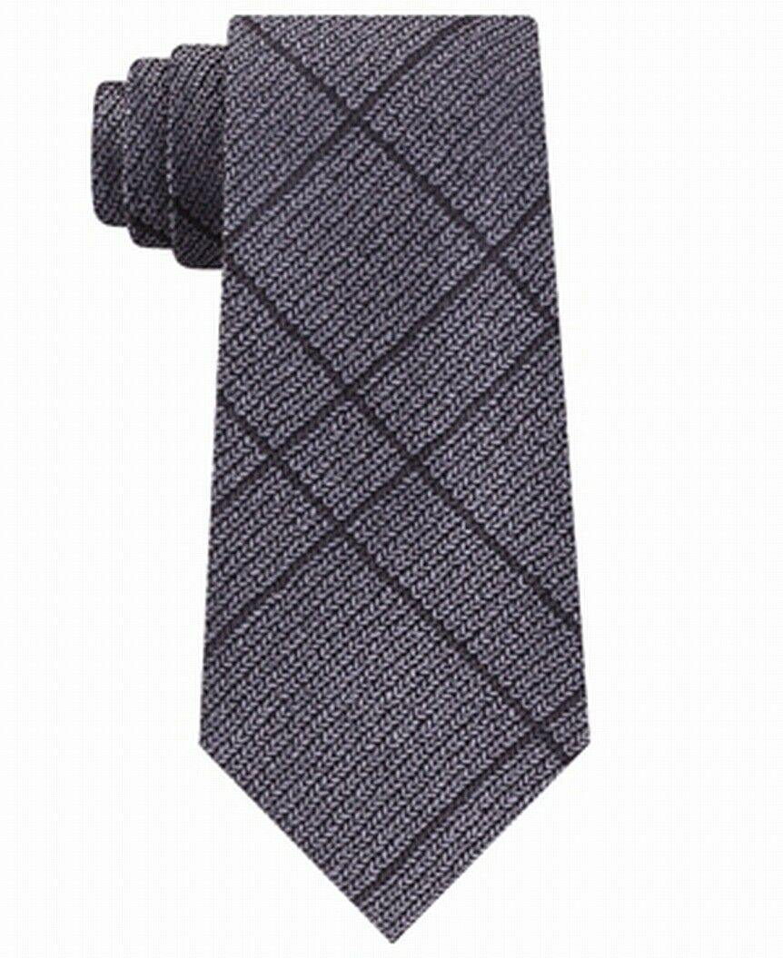 Calvin Klein Men's Slim Knit Plaid Silk Tie Gray Size Regular