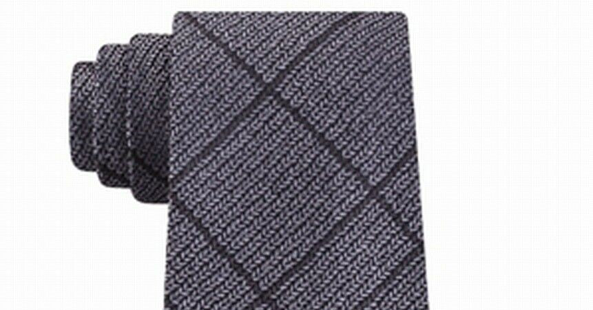 Calvin Klein Men's Slim Knit Plaid Silk Tie Gray Size Regular