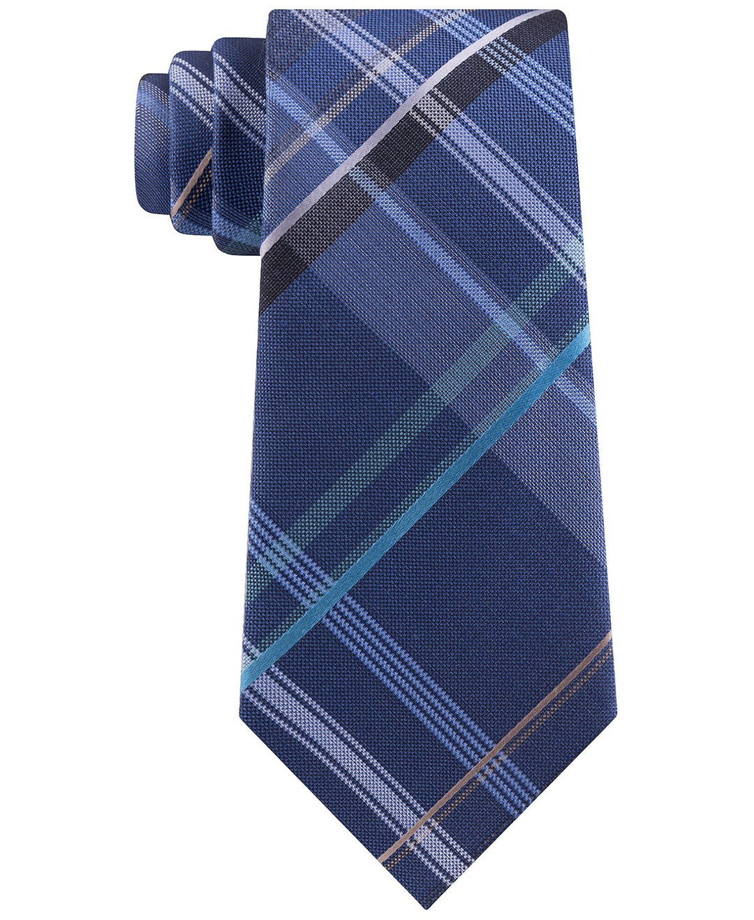 Kenneth Cole Reaction Men's Slim Plaid Tie Navy Size Regular