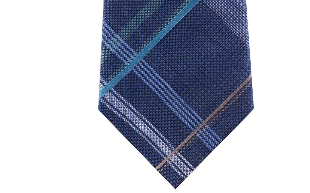 Kenneth Cole Reaction Men's Slim Plaid Tie Navy Size Regular