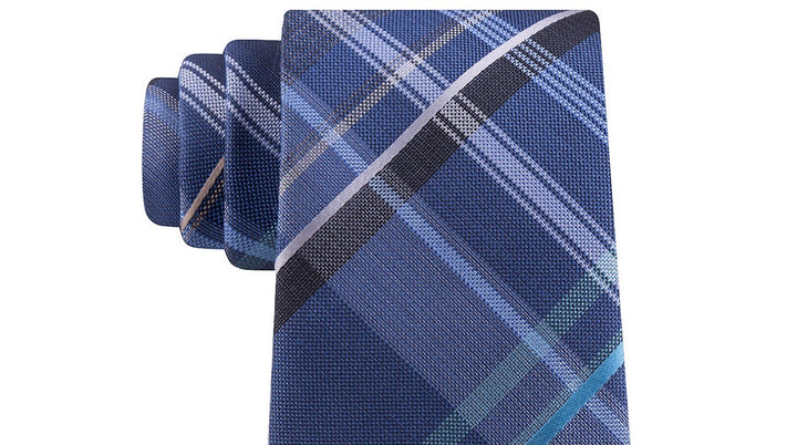 Kenneth Cole Reaction Men's Slim Plaid Tie Navy Size Regular