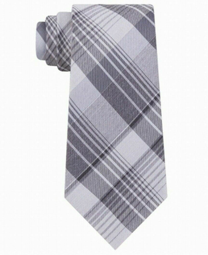 Kenneth Cole Reaction Men's Turning Point Plaid Slim Tie Gray Size Regular