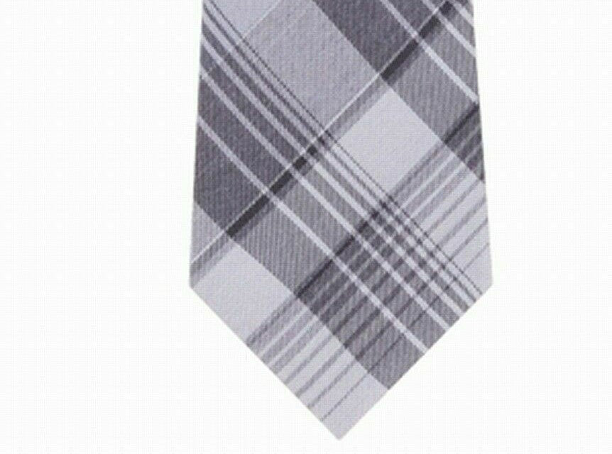 Kenneth Cole Reaction Men's Turning Point Plaid Slim Tie Gray Size Regular