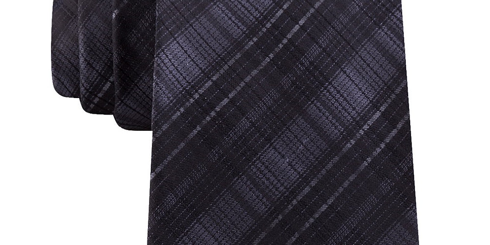 Kenneth Cole Reaction Men's Slim Tonal Iridescent Check Tie Black Size Regular