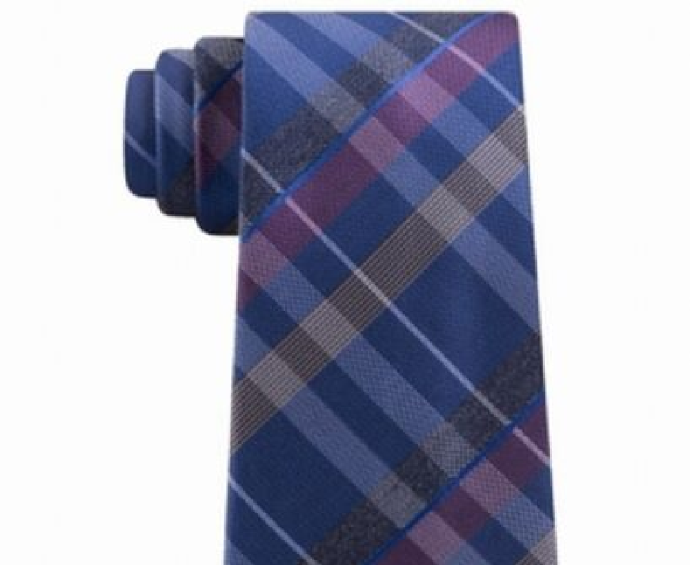 Kenneth Cole Reaction Men's Crossline Slim Plaid Tie Blue One Size