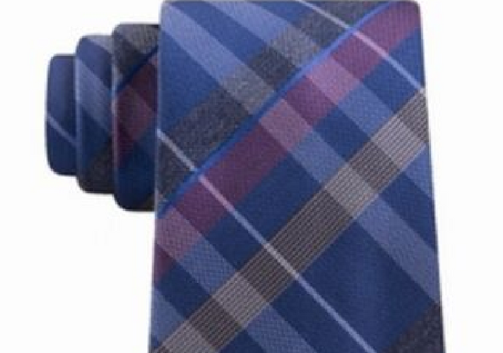 Kenneth Cole Reaction Men's Crossline Slim Plaid Tie Blue One Size