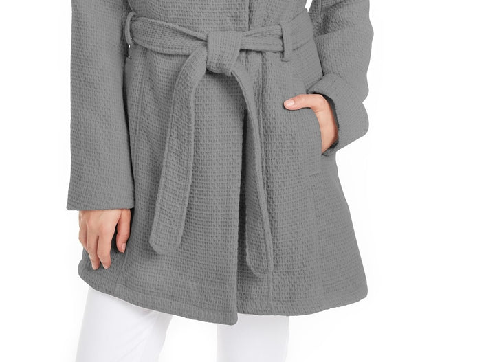 Madden Girl Juniors' Asymmetrical Belted Wrap Coat Silver Size Medium