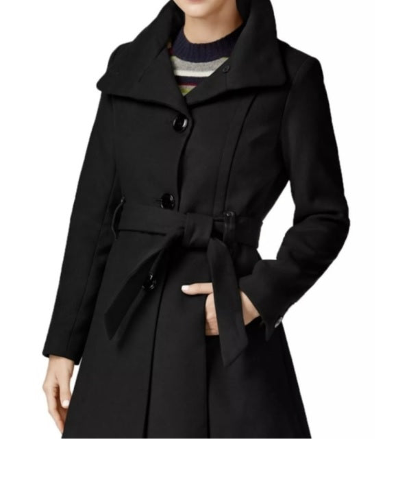 Madden Girl Juniors' Belted Skirted Coat Black Size Extra Large