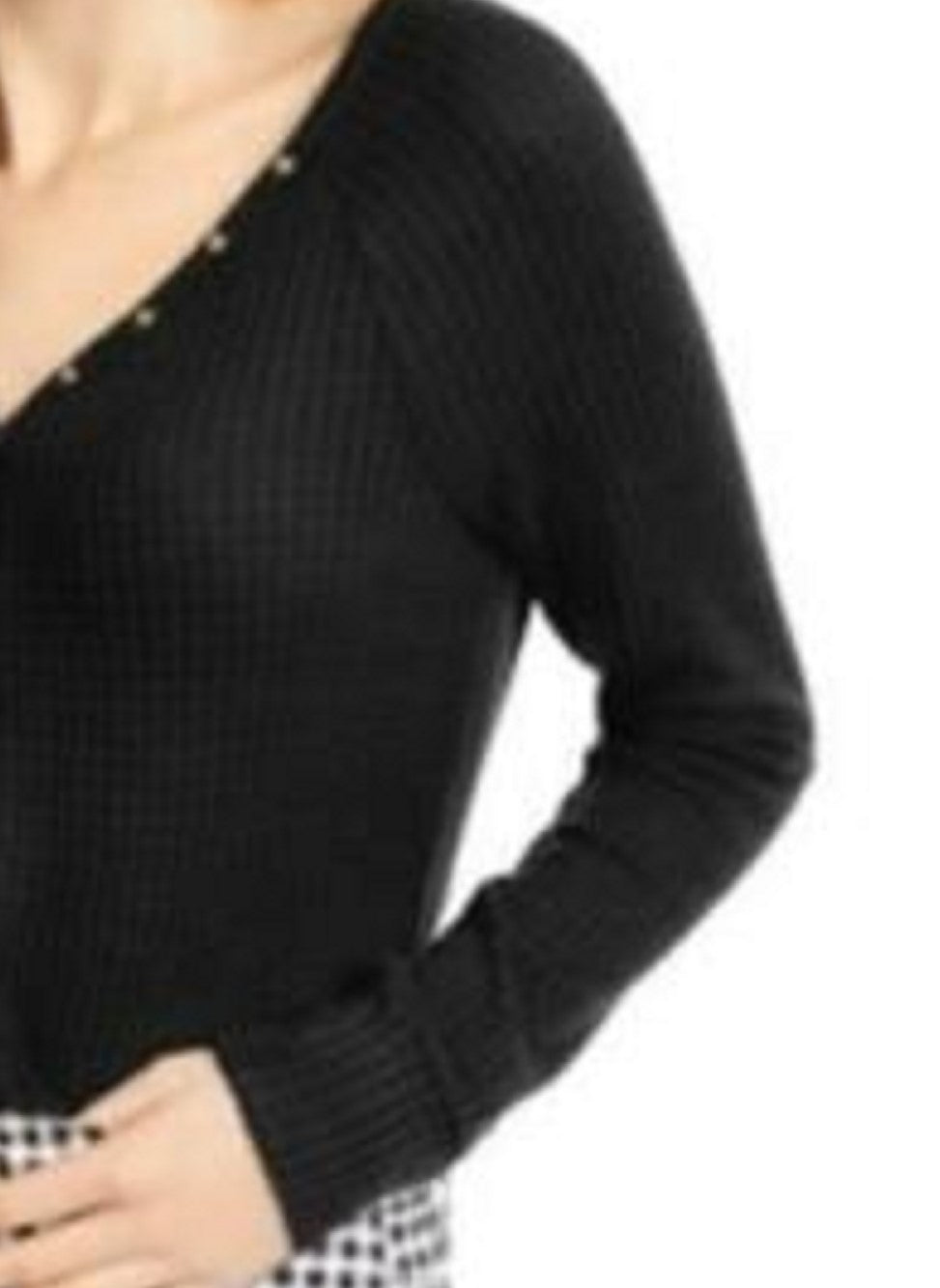 Ultra Flirt Juniors' Cozy Waffle-Knit Henley Top Black Size Small