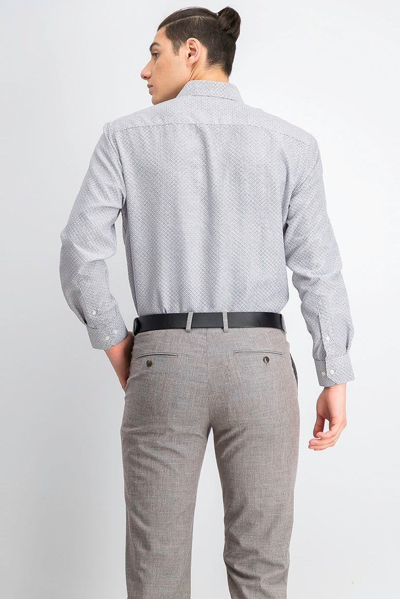 Society Of Threads Men's Slim-Fit Moisture-Wicking Wrinkle-Free Geo-Print Dress Shirt White Size Medium