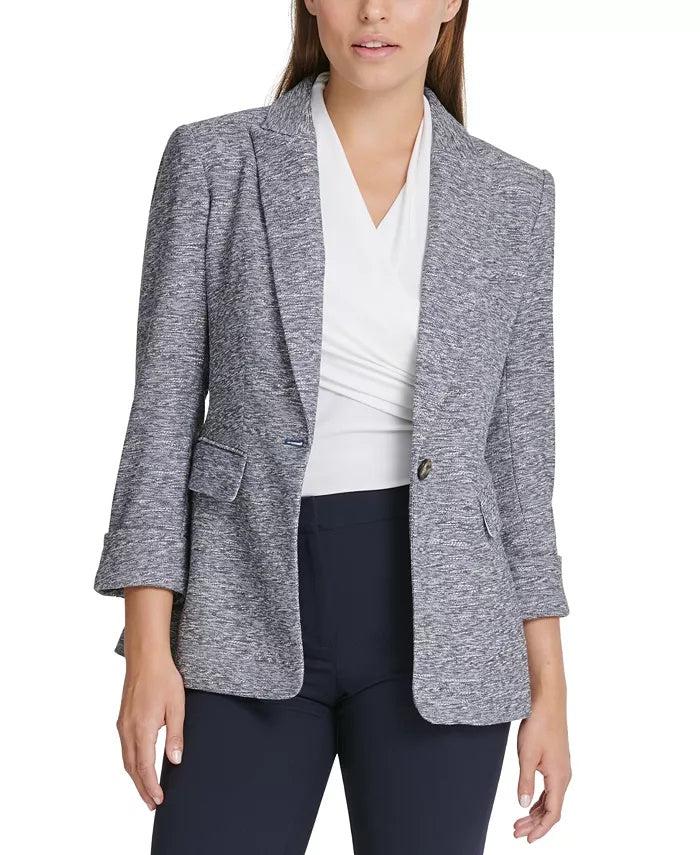 DKNY Women's Marled One-Button Blazer Blue Size 16