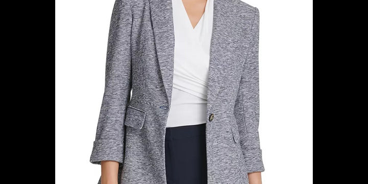 DKNY Women's Marled One-Button Blazer Blue Size 16