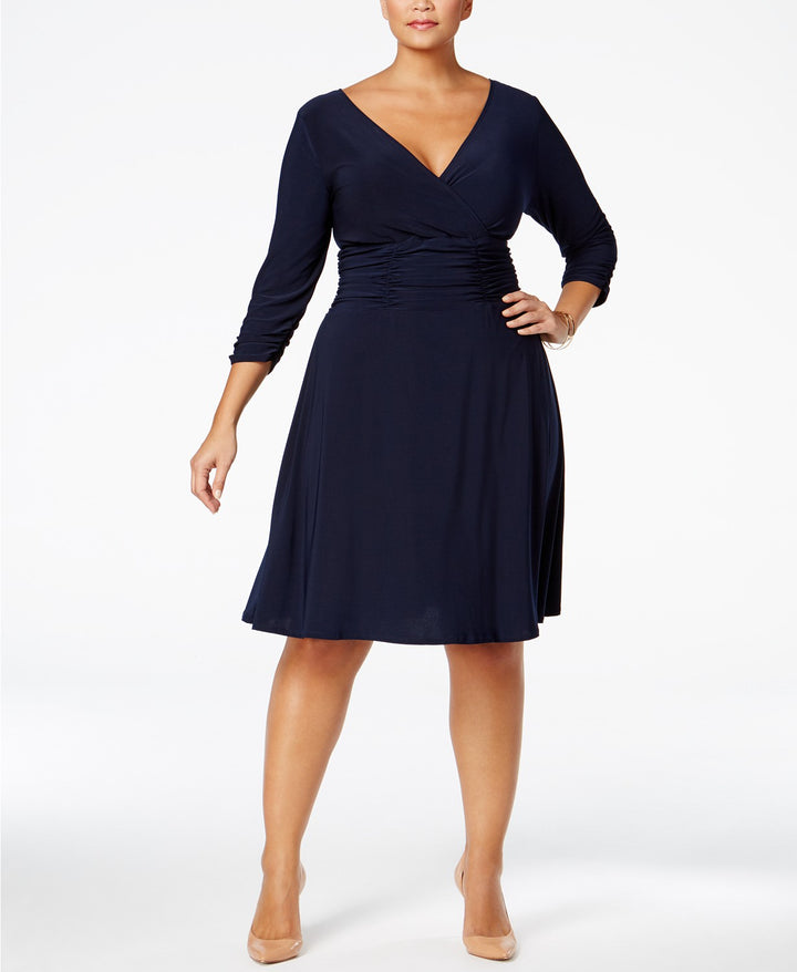 NY Collection Women's Plus Size Ruched A-Line Dress Blue Size 3 Extra Large