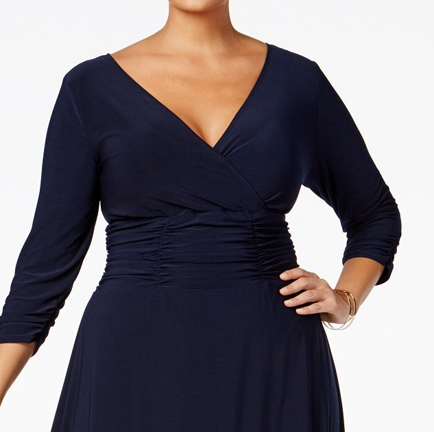 NY Collection Women's Plus Size Ruched A-Line Dress Blue Size 3 Extra Large