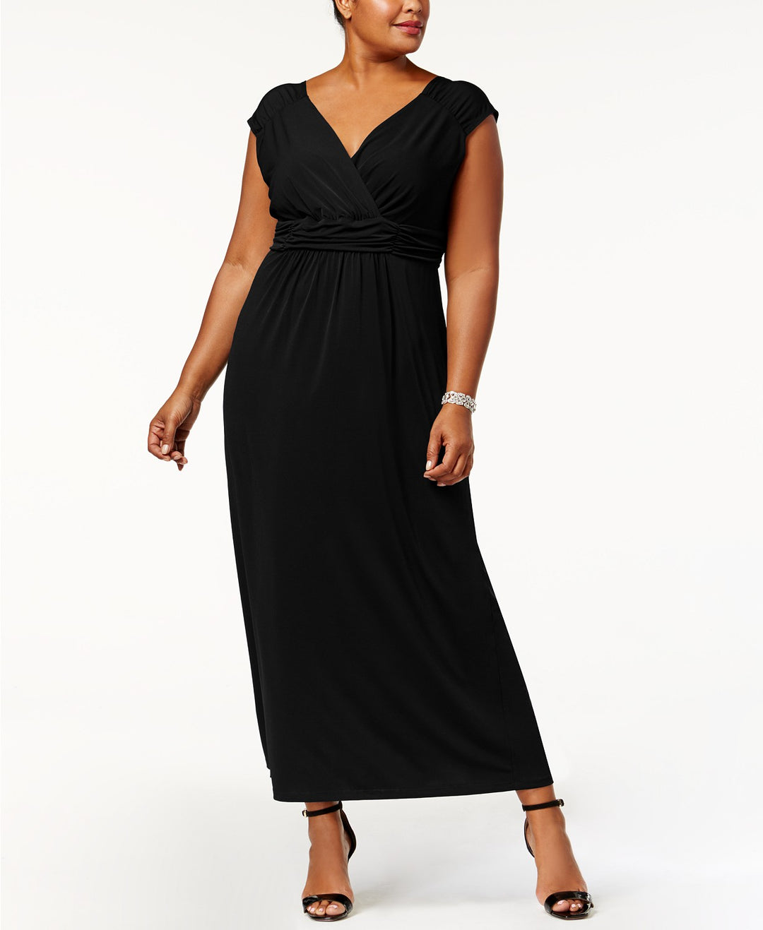 NY  Women's Collection Plus Size Ruched Empire Maxi Dress Black Size 2 Extra Large