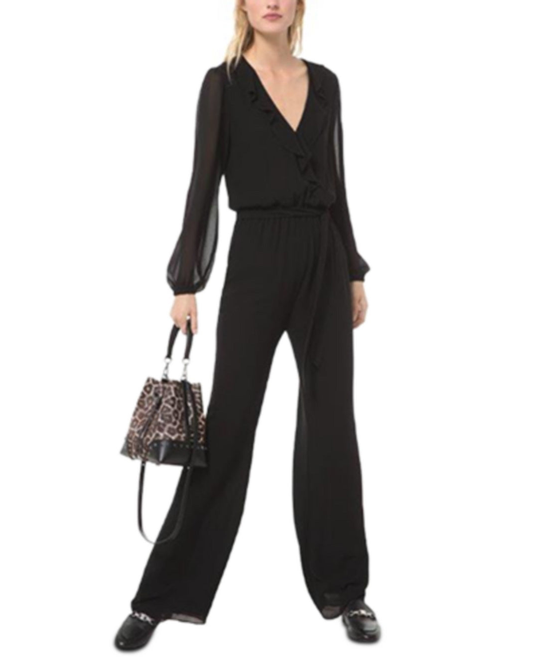 Michael Kors Women's Ruffled Wrap Jumpsuit Black Size Extra Small