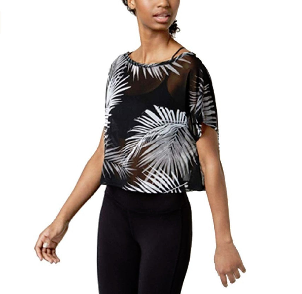 Material Girl Juniors Printed Active Top Palm Black Combo Size Extra Large