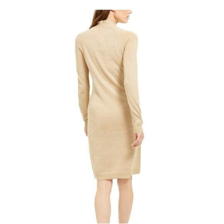 Michael Kors Women's Twist-Neck Sweater Dress Khaki Size Extra Small