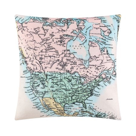 Mainstays Decorative World Map Pillow Pink 16" x 16"