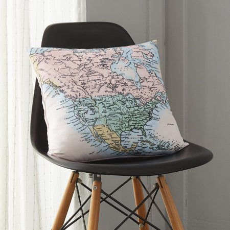 Mainstays Decorative World Map Pillow Pink 16" x 16"