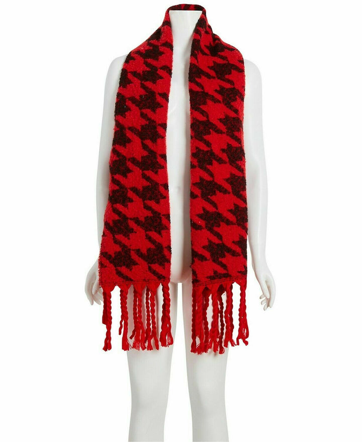 DKNY Women's Oversized Houndstooth Scarf Red and Black Size Regular
