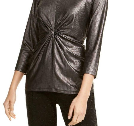 Alfani Women's Metallic Twist-Front Top Black Size Medium