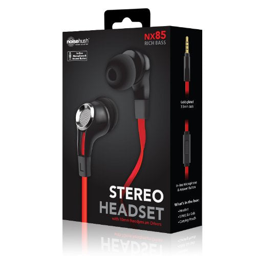 NoiseHush Premium Bass Stereo In-Ear Headphones with In-line Microphone