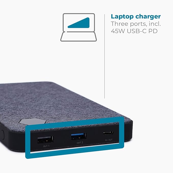 Eggtronic Laptop Power Bank | Ultra-Fast 20,000mAh Slim Battery Pack - USB C + USB A, 63W Output | Charge 3 Devices at Once- Phones, Tablets, Laptops, 3ft Cable Included