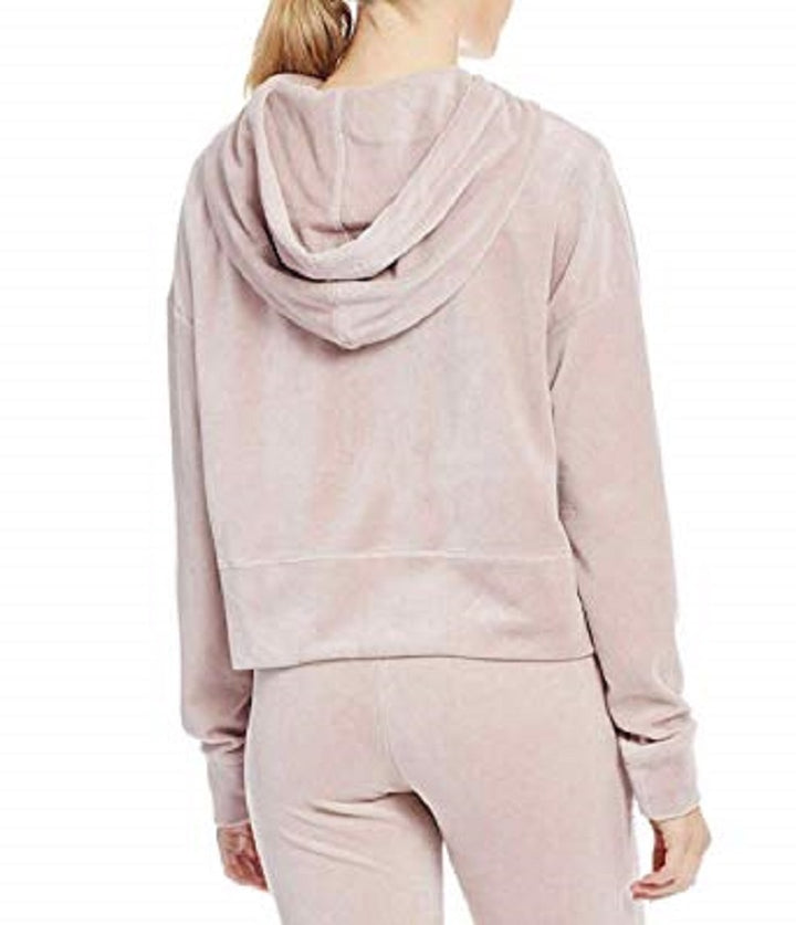Calvin Klein Performance Women's Velour Cropped Full Zip Drawstring Hoodie Pink Size Large