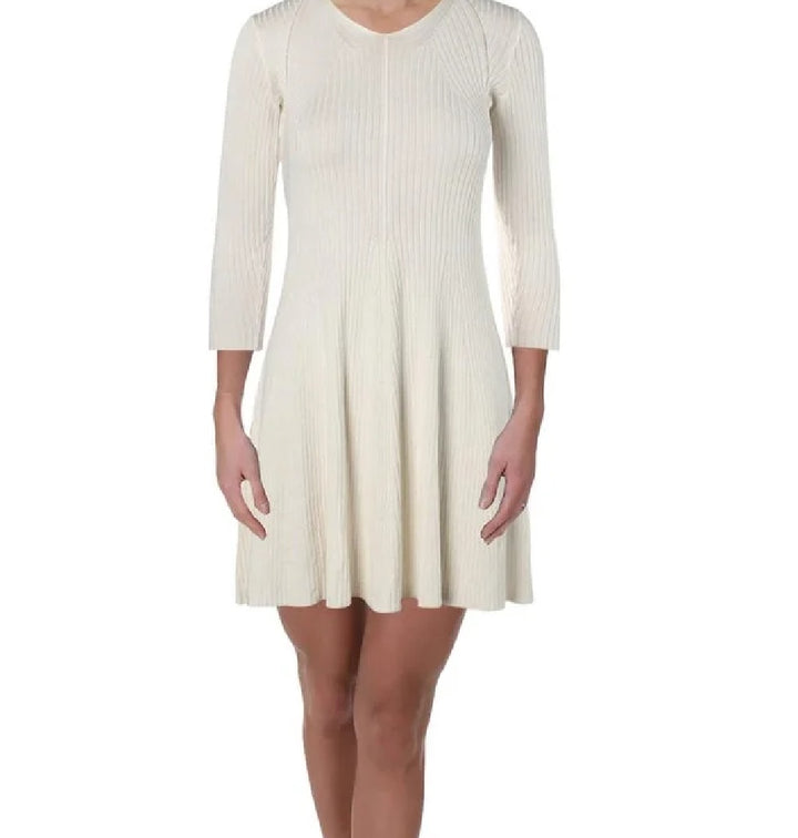 NY Collection Women's Petites A-Line Ribbed Sweater Dress White Size Extra Large