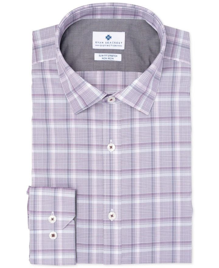 Ryan Seacrest Distinction Men's Amethyst Plaid Dress Shirt Light Purple