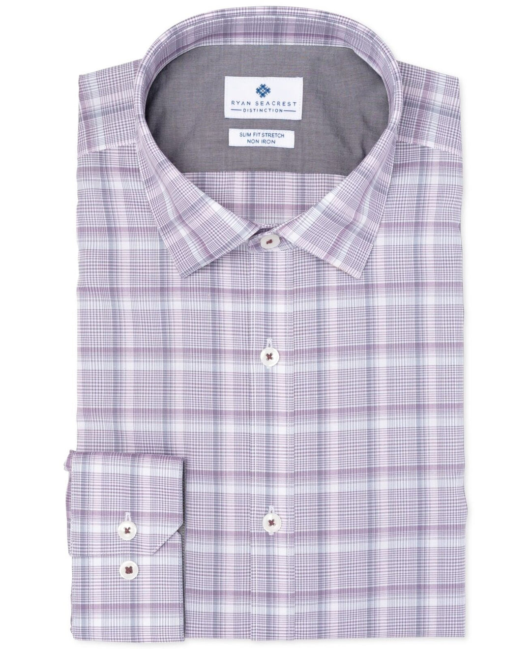 Ryan Seacrest Distinction Men's Amethyst Plaid Dress Shirt Purple Size 17.5X32X33