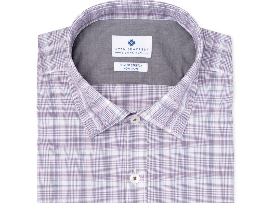 Ryan Seacrest Distinction Men's Amethyst Plaid Dress Shirt Light Purple