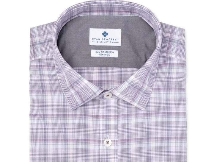 Ryan Seacrest Distinction Men's Amethyst Plaid Dress Shirt Purple Size 17X34X35