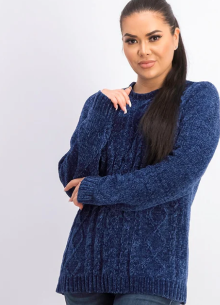 Karen Scott Women's Cable Knit Chenille Sweater Blue Size 1X