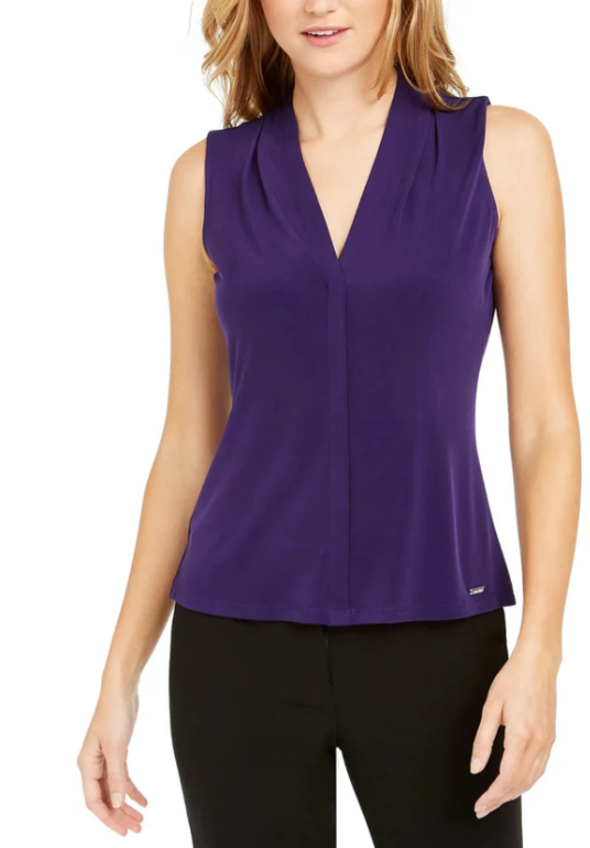 Calvin Klein Women's V Neck Sleeveless Top Purple Size Extra Large