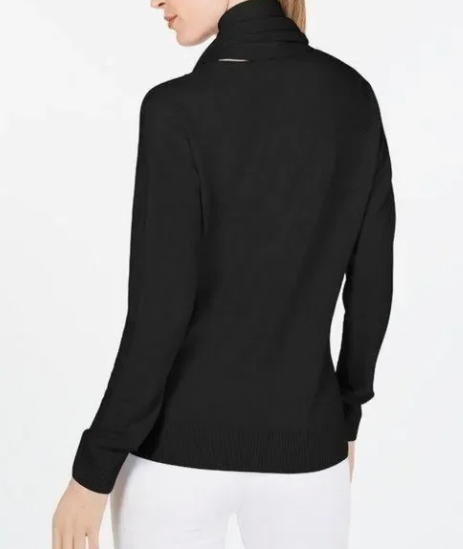 Karen Scott Women's Embellished Scarf Sweater  Black Size Medium