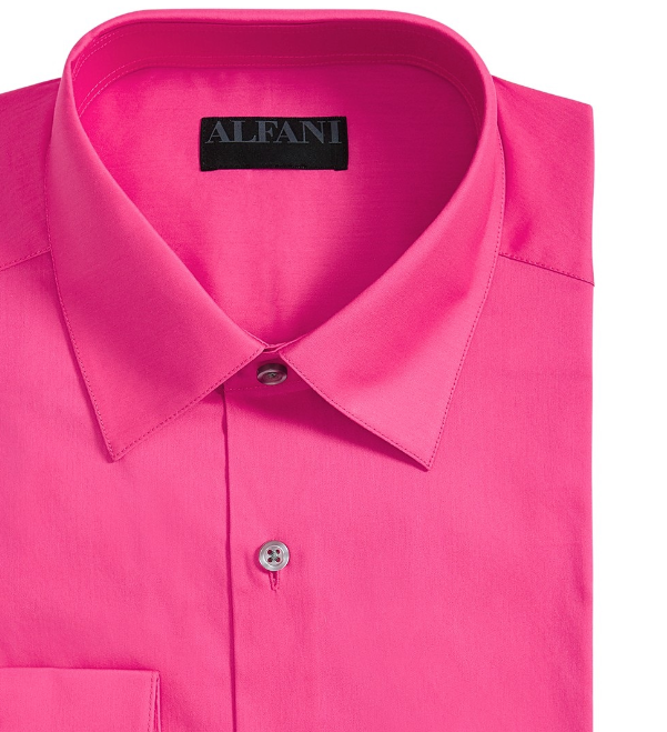 Alfani Men's Stretch Easy-Care Solid Dress Shirt Pink Size 16-16.1/2-34/35