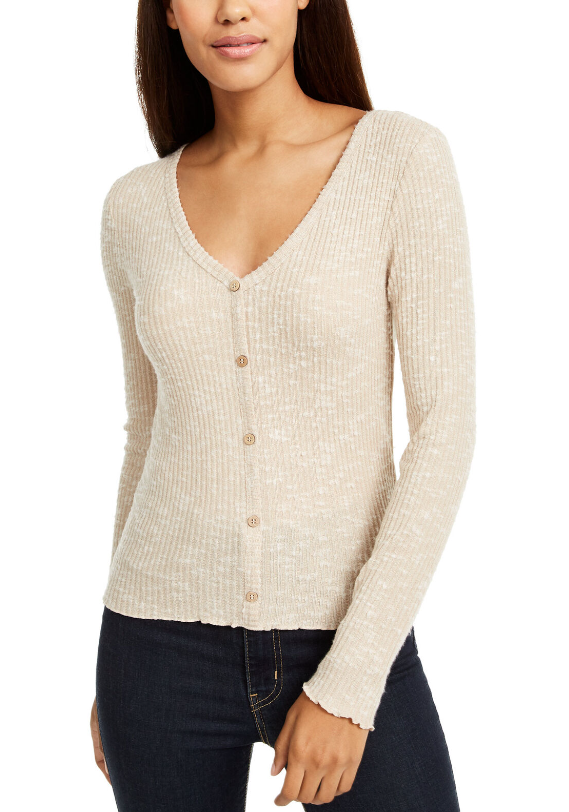 Crave Fame Juniors' Cozy Rib-Knit Top Beige Size Extra Large