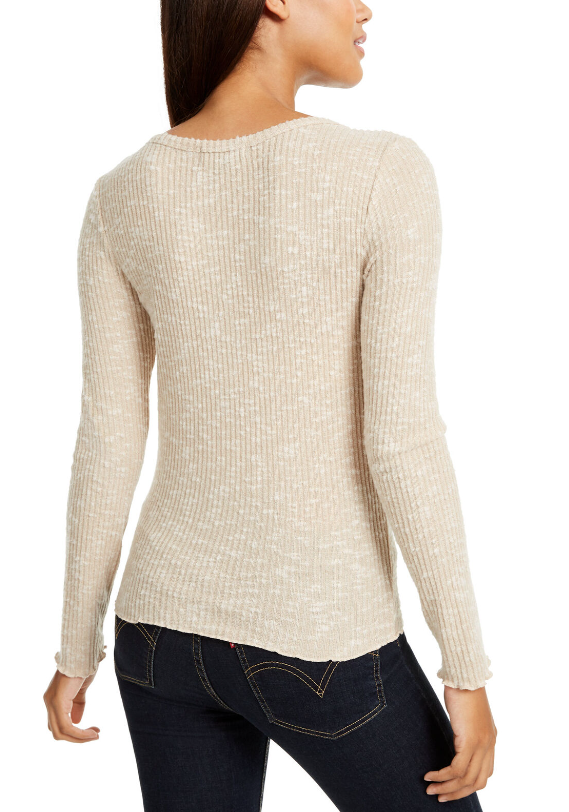 Crave Fame Juniors' Cozy Rib-Knit Top Beige Size Extra Large