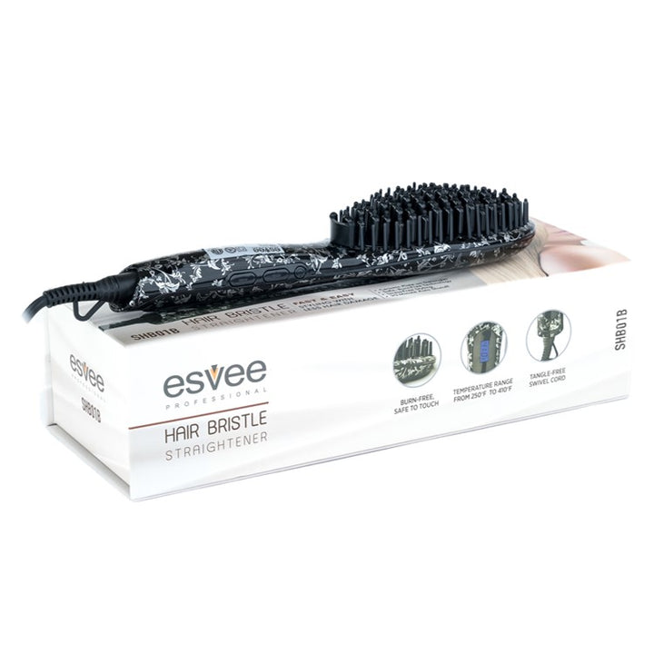 Esvee Plancha de pelo profesional con cerdas - Cepillo alisador de pelo con calefacción de cerámica con tecnología anti-frizz, apagado automático y calentamiento de 30 s