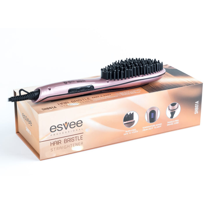 Esvee Plancha de pelo profesional con cerdas - Cepillo alisador de pelo con calefacción de cerámica con tecnología anti-frizz, apagado automático y calentamiento de 30 s