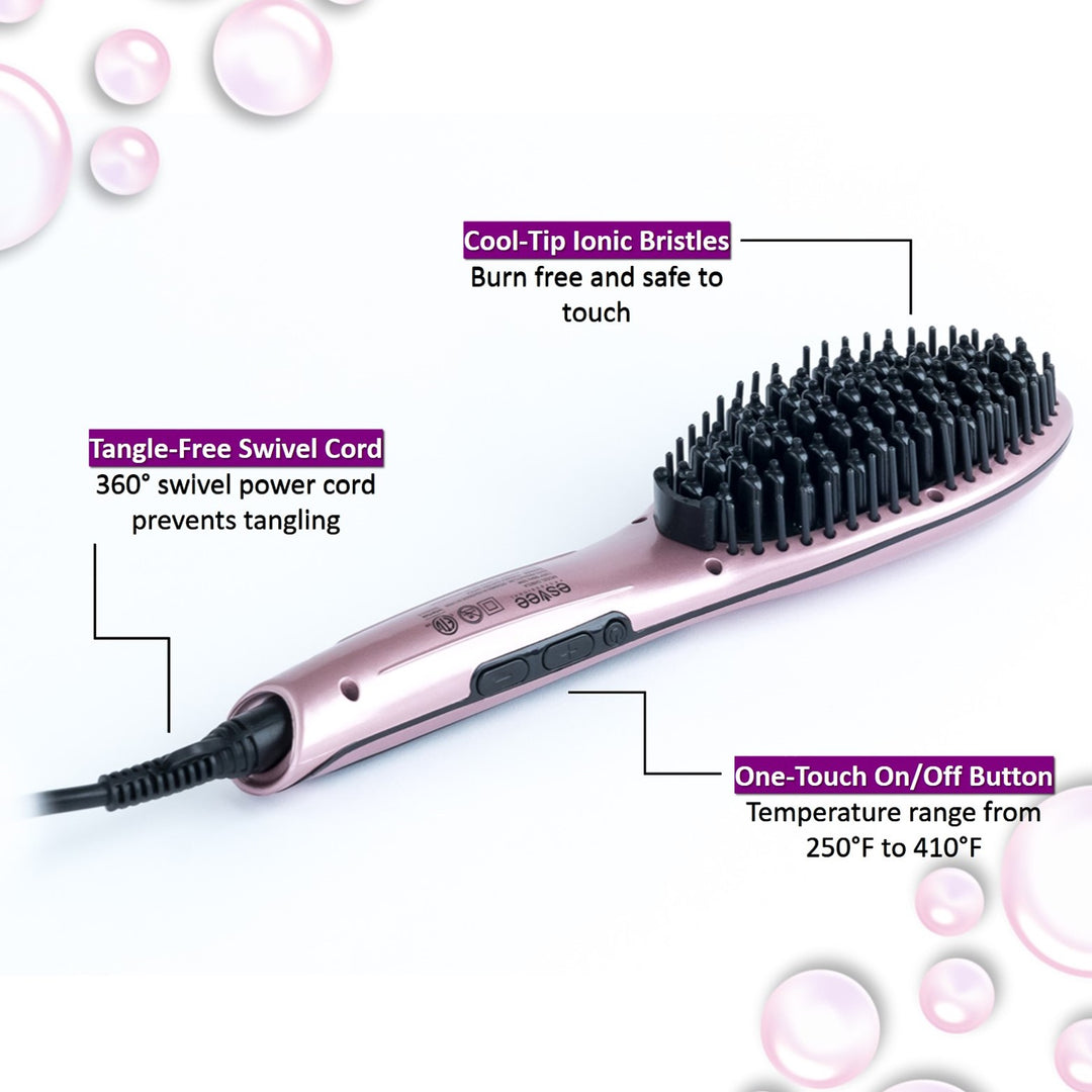 Esvee Professional Hair Bristle Straightener - Ceramic Heating Hair Straightener Brush with Anti-Frizz Technology, Auto-Off and 30s Heat-Up