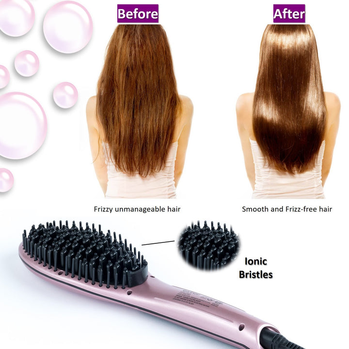 Esvee Plancha de pelo profesional con cerdas - Cepillo alisador de pelo con calefacción de cerámica con tecnología anti-frizz, apagado automático y calentamiento de 30 s