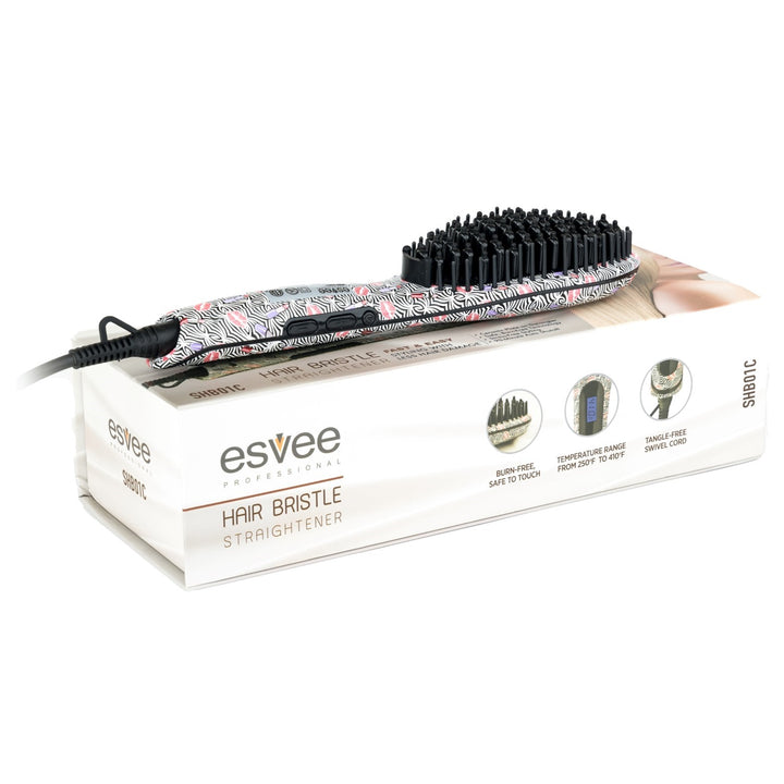 Esvee Professional Hair Bristle Straightener - Ceramic Heating Hair Straightener Brush with Anti-Frizz Technology, Auto-Off and 30s Heat-Up