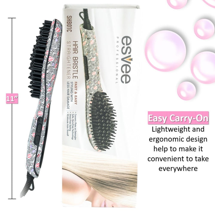 Esvee Professional Hair Bristle Straightener - Ceramic Heating Hair Straightener Brush with Anti-Frizz Technology, Auto-Off and 30s Heat-Up