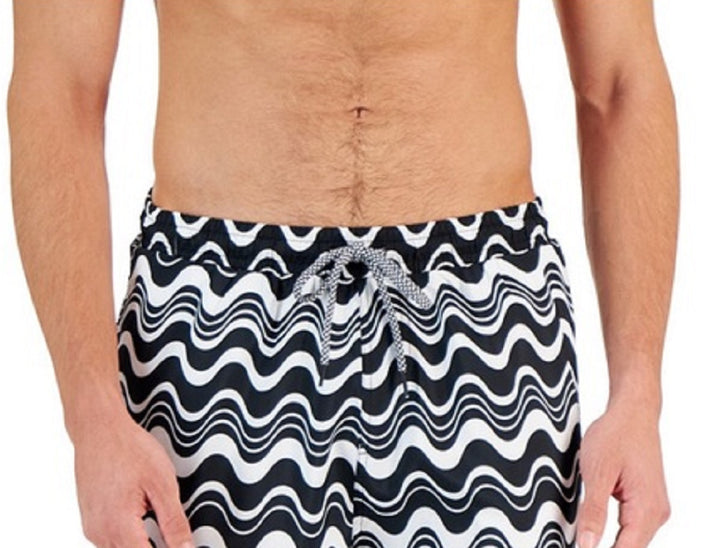 INC International Concepts Men's Wave Print Swim Shorts Black Size XX-Large